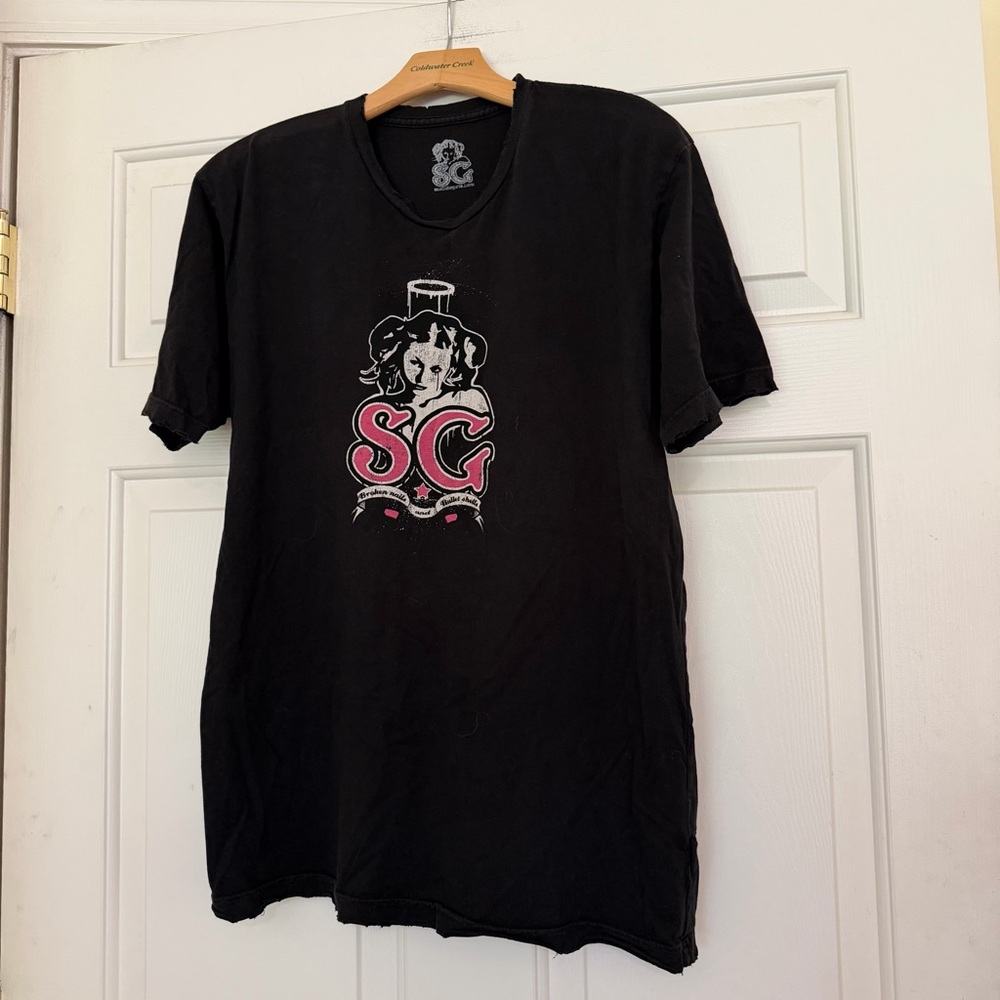 Y2K Suicide Girl Pin-Up Girls Distressed Tee T-Shirt Top Size Large Missy